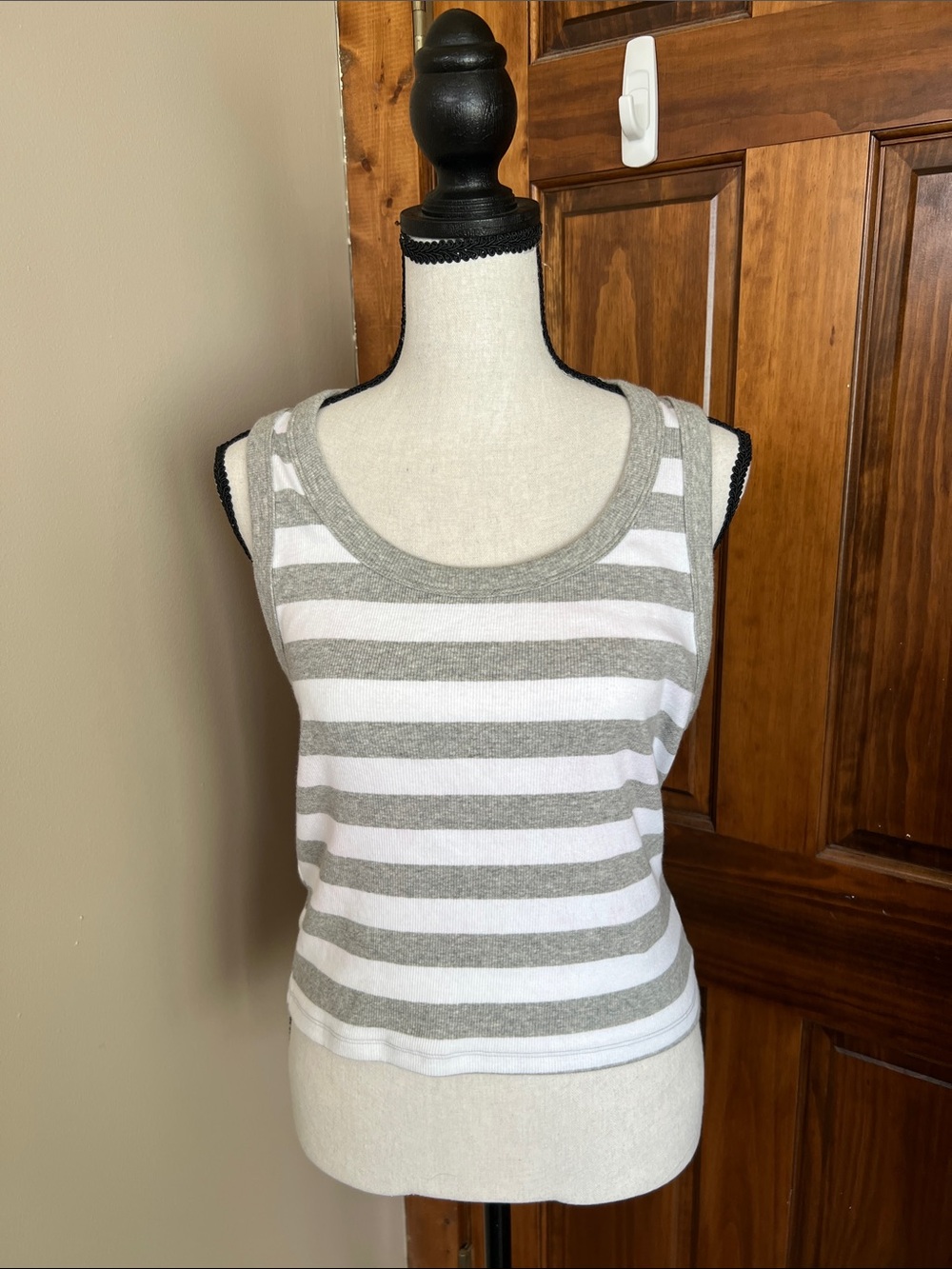 Hollister White & Gray Striped Scoop Neck Tank